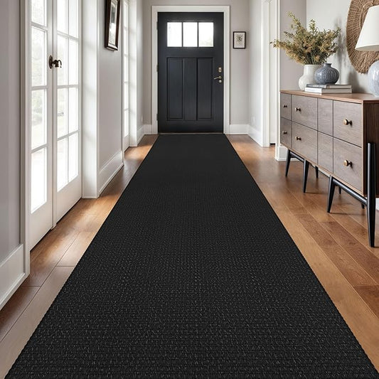 Braided Runner Rug 3x18 Ft Washable Runners for Hallways Non Slip Rubber Backed Kitchen Runners Cotton Long Entryway Runner Indoor, Woven Carpet for Hall Stair Entryway, Black/Grey