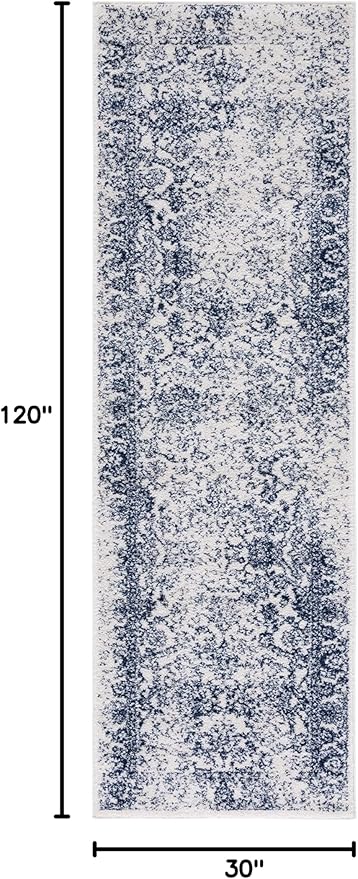 SAFAVIEH Adirondack Collection Runner Rug - 2'6" x 10', Ivory & Navy, Oriental Distressed Design, Non-Shedding & Easy Care, Ideal for High Traffic Areas in Living Room, Bedroom, Dining (ADR109M-210)
