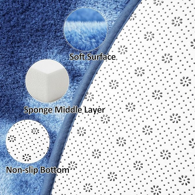 Lascpt Round Rug for Bedroom 7x7, Tie-Dyed Navy Blue Circle Rug for Living Room Super Soft Thicken Memory Foam Circular Rug, Indoor Area Rug for Modern Home Decor, Round Carpet for Nursery Kid's Room