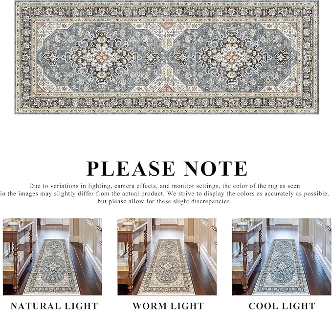 2x6 Runner Rug Washable: Non-Slip Oriental Carpet for Hallway Kitchen Entry - Farmhouse Low Pile Stain Resistant Long Thin Front Door Mat 2x6 Navy Blue