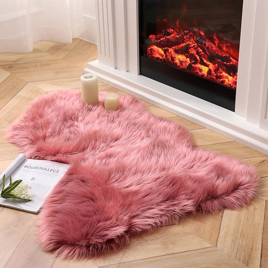 Ashler Faux Fur Rug, Fluffy Shaggy Area Rug Ultra Soft 2.3 x 3.3 Feet Sheepskin Fur Rug, Blush Pink Fuzzy Machine Washable Shag Rug, Nursery Decor Throw Rugs for Bedroom, Kids Room, Living Room
