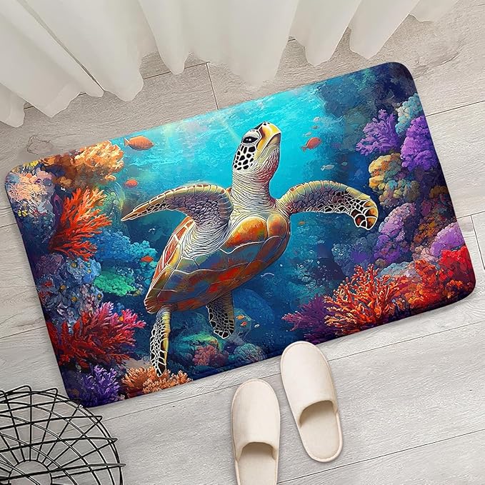 Sea Turtles Rug - Seafloor Turtle Area Rug for Kids Coral Ocean Life Turtles Carpet Rugs for Bedroom Living Room Kids Room Decor, 2x3 Feet