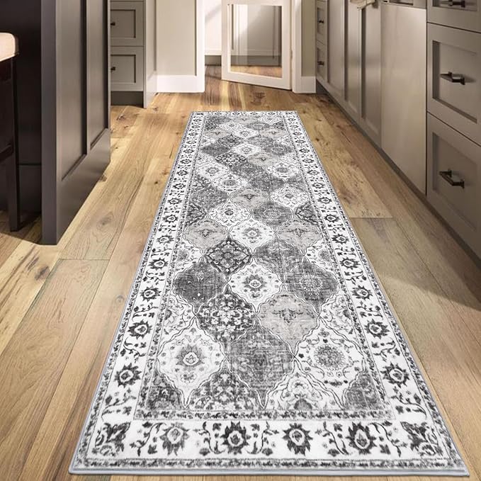 HEBE Hallway Runner Rug 2'8''x8' Washable Vintage Distressed Area Rugs Non Slip Laundry Rug Runner Boho Floor Carpet Runners for Hallways Entryway Laundry Room Kitchen Bathroom