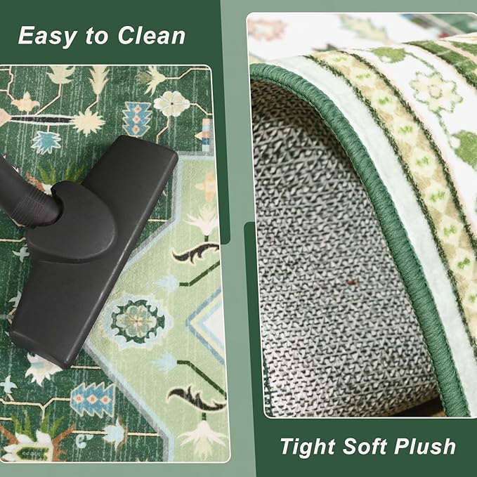 2x3 Green White Small Area Rug for Entryway, Soft Washable Rugs with Non-Slip Backing for Bedroom Kitchen, Vintage Throw Carpet Laundry Entry Front Door Decor