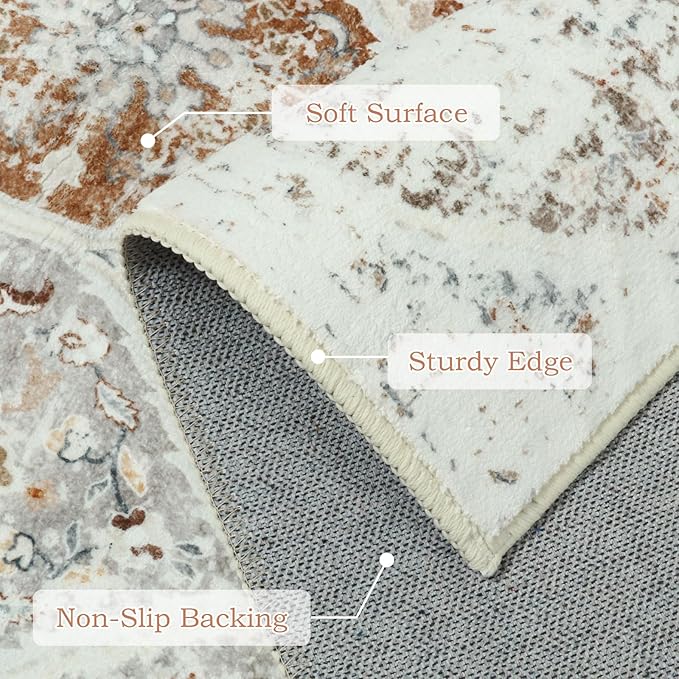LIVEBOX Entryway Rug 3x5 Washable Area Rugs for Kitchen Bathroom, Boho Non-Slip Front Door Mat for Bedroom, Moroccan Low-Pile Carpet Throw Indoor Mats for Bath Laundry Room, Beige