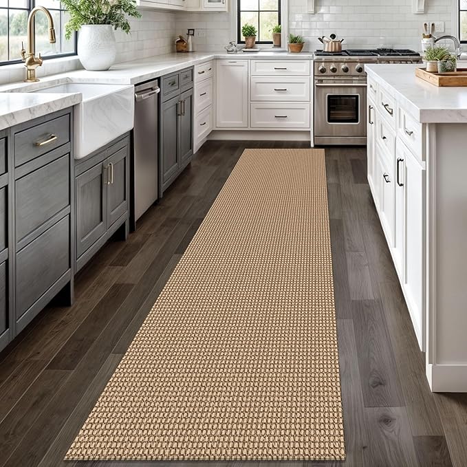 Braided Runner Rug 2x12 Ft Washable Runners for Hallways Non Slip Kitchen Runner Rug Cotton Extra Long Entryway Runner Indoor, Woven Carpet for Hall Entryway, Orange/Tan/Brown
