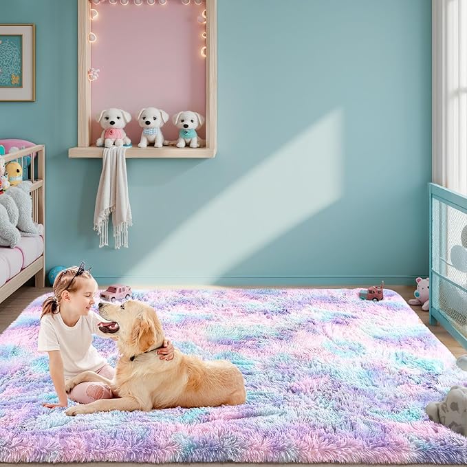 Sour Lemon 8x10 Area Rugs for Bedroom, Living Room Fluffy Rug, Large Area Rug Shag Shaggy Carpet Soft Plush Furry Bedside Rug, Machine Washable Area Rugs for Kids Girls Boys Home Decor Anti Slip