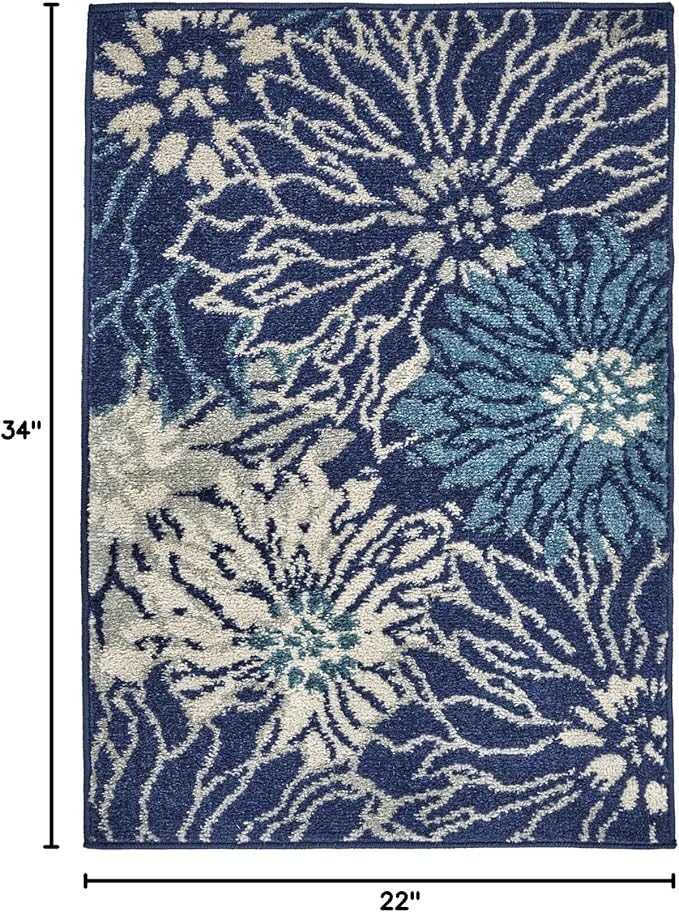 Nourison Passion Navy/Ivory 1'10" x 2'10" Area Rug, Floral, Farmhouse, Easy Cleaning, Non Shedding, Bed Room, Living Room, Dining Room, Kitchen, (2' x 3')