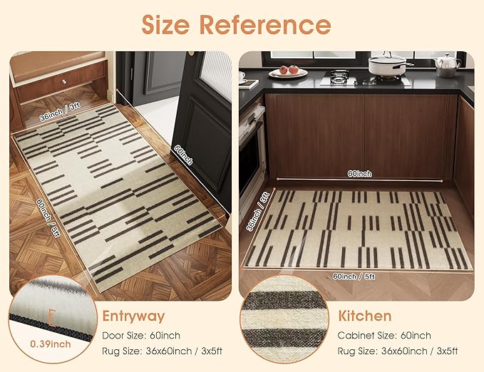 Telephant Modern Machine Washable Area Rug, 3x5, Spill-Proof Surface, Non-Slip Backing, Cozy Soft Faux Wool, Printed, Entryway, Kitchen, Laundry Room - Miro
