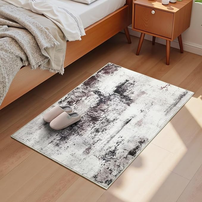 Washable Abstract Rug, 2x3 Small Modern Area Rugs with Non-Slip Rubber Backed for Kitchen, Thin but Soft Throw Carpet Bedroom Entryway Front Door Decor, Black Brown
