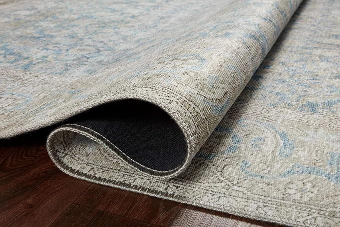 Loloi II Wynter Collection WYN-10 Ocean/Silver 2'-0" x 5'-0", .13" Thick, Accent Rug, Soft, Durable, Printed, Vintage Inspired, Low Pile, Non-Shedding, Easy Clean, Living Room Rug
