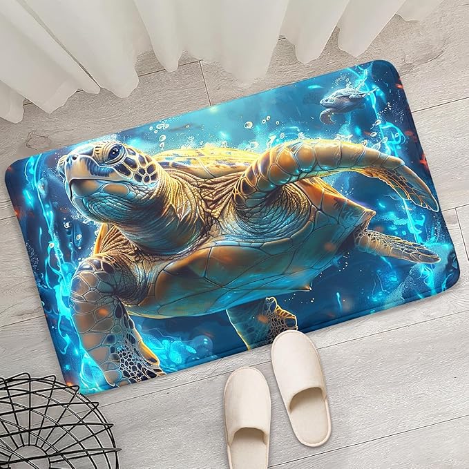Sea Turtles Rug - Seafloor Turtle Area Rug for Kids 35" L x 23" W Deep Ocean Life Turtles Carpet Rugs for Bedroom Living Room Kids Room Decor