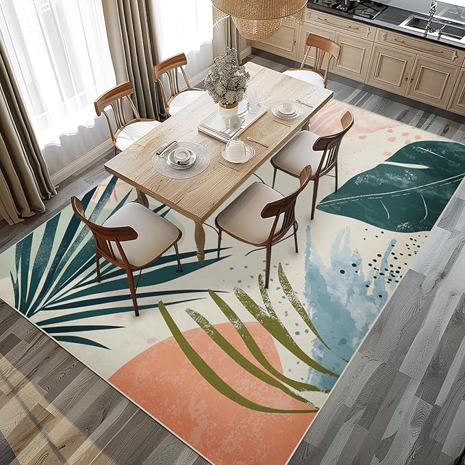 5x7 Area Rugs for Living Room Machine Washable Boho Botanical Rug Non Slip Printed Abstract Plant Rug Carpet Friendly Modern Rug for Bathroom Bedroom Dining Room Office