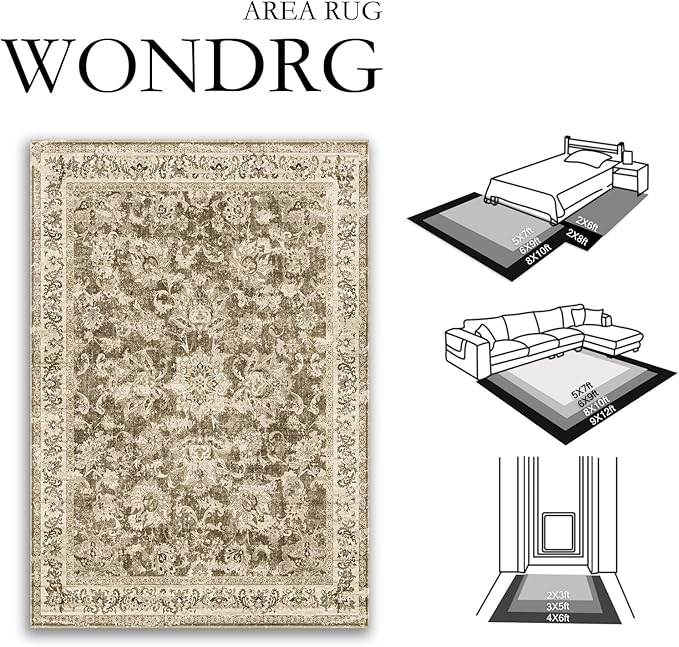 2x3 Washable Area Rug Brown Neutral Carpet for Entryway Floral Distressed Non-Slip Low Pile Soft Lightweight Vacuumable Throw Rug Small Door Mat for Kitchen Entrance Bathroom