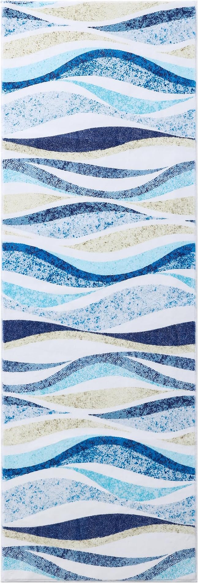 Carvapet Rugs for Hallway Laundry Bedroom, Modern Floral Low Pile Long Carpet with Rubber Backing, Foldable, Non Slip Machine Washable (6 x 2 Feet Rectangular, Blue Runner Rug)