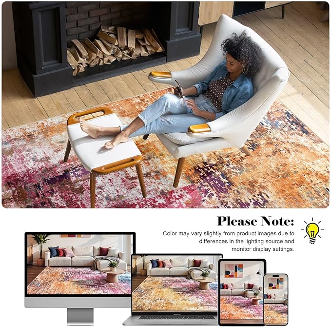 Washable Abstract Rug, 6x9 Modern Area Rugs with Non-Slip Rubber Backed for Living Room, Thin but Soft Contemporary Carpet Kitchen Bedroom Dining Room Decor, Galaxy