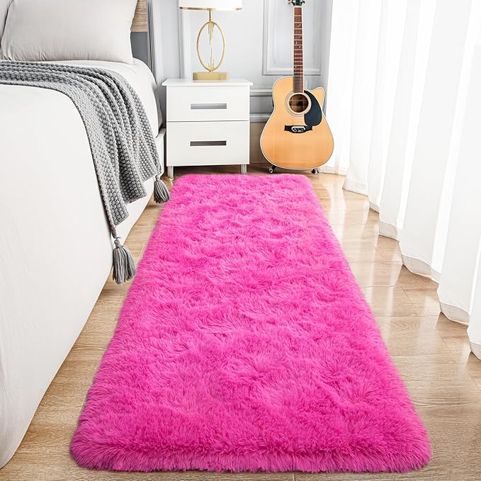 Noahas Hot Pink Runner Rug for Hallway,2'x6' Long Area Rugs for Bedroom Living Room,Non Slip Thick Shag Carpet for Entryway Nursery Bedside Kids Girls Room Home Decor