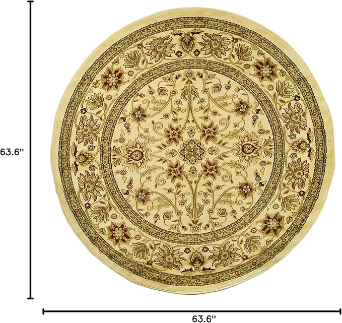 SAFAVIEH Lyndhurst Collection 5'3" Round Ivory / Ivory LNH212L Traditional Oriental Non-Shedding Dining Room Entryway Foyer Living Room Bedroom Area Rug