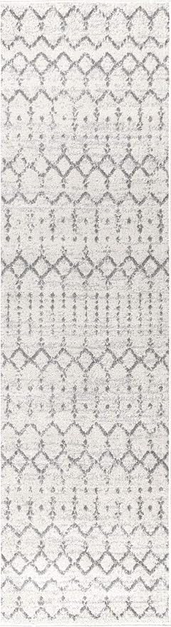JONATHAN Y MOH101B-28 Moroccan Hype Boho Vintage Diamond 2 ft. x 8 ft. Runner-Rug, Bohemian, Southwestern, Casual, Transitional, Pet Friendly, Non Shedding, Stain Resistant, Easy-Cleaning, Cream/Gray