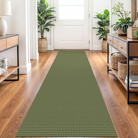 Braided Runner Rug 2x10 Ft Washable Runners for Hallways Non Slip Rubber Backed Kitchen Runners Cotton Long Entryway Runner Indoor, Woven Carpet for Hall Kitchen Entryway, Green