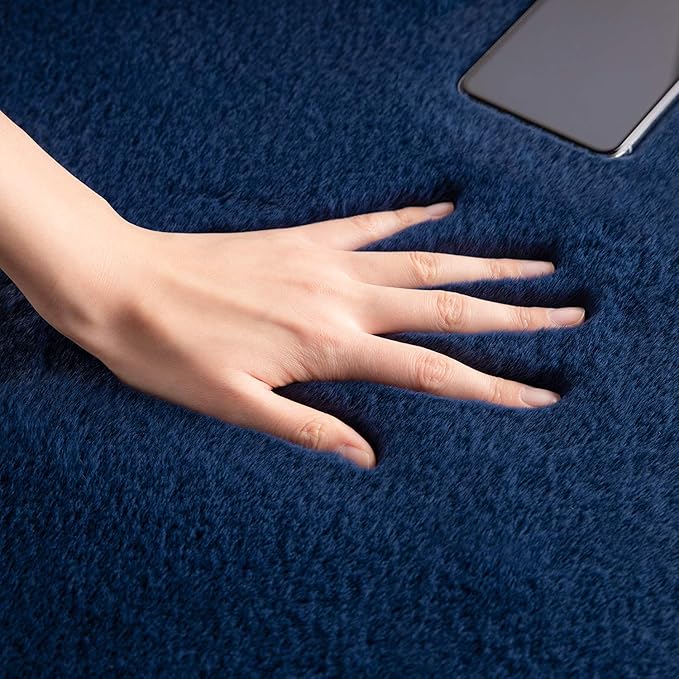 Ashler Faux Fur Rug, Ultra Soft Faux Rabbit Fur, Dark Blue Area Rugs, 2 x 3 Feet, Machine Washable Nursery Decor Throw Rugs for Bedroom, Kids Room, Living Room
