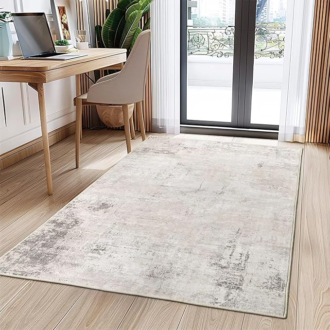 Washable Area Rug 3x5 for Bedroom, Ultra-Thin Modern Abstract Rugs Non-Slip Soft Faux Wool Entryway Rug Contemporary Throw Floor Mat for Indoor Kitchen Dining Room Office Chair Carpet