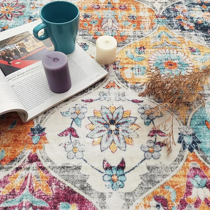 Washable Runner Rug 2x6 Non Slip Machine Washable Vintage Hallway Runner Rug, Low Pile Lightweight Rugs for Entryway, Corridor and Kitchen