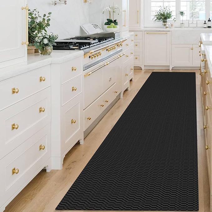 KOZYFLY Washable Runner Rug 3x14 ft Hallway Kitchen Runner Rugs with Rubber Backing Bobo Non Slip Entryway Runner Indoor, Long Carpet Runners for Hall Kitchen Entryway, Black/Grey