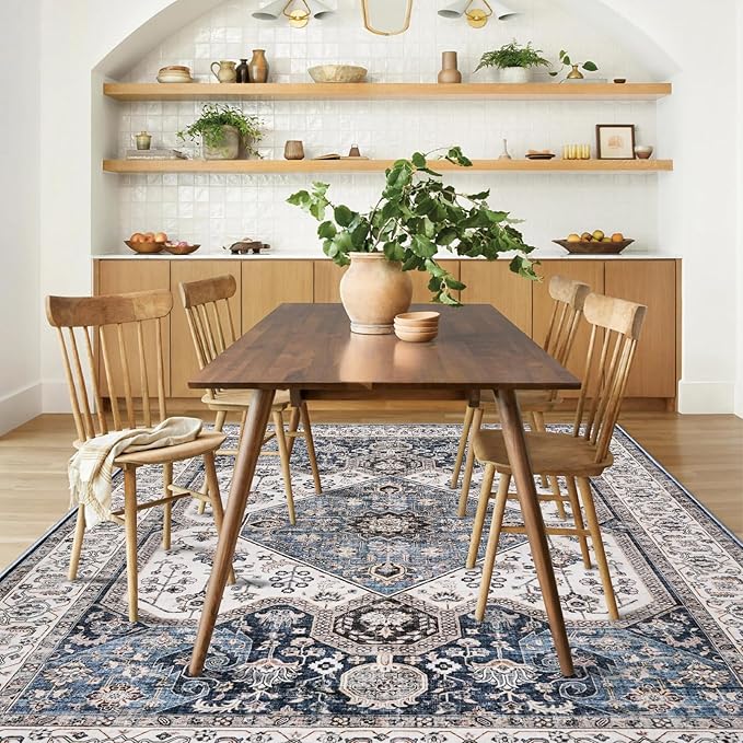 RUUGME Washable 3x5 Area Rug - Soft Area Rugs for Living Room Stain Resistant Carpet Vintage Lightweight Rugs for Bedroom with Non Slip Backing Indoor Home Decor Rugs 3x5 Navy