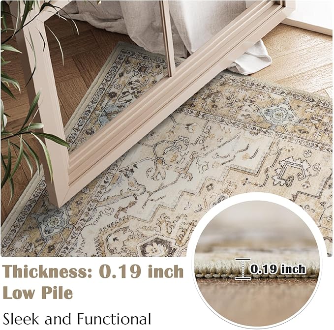 jinchan Runner Rug 2x6 Washable Kitchen Rug Hallway Rug Vintage Retro Accent Non-Slip Throw Rug for Living Room Bedroom Laundry Room Indoor Home Decor Taupe