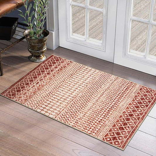Moroccan Indoor Door Mats for Entryway, 2x3 Throw Rugs with Rubber Backing Washable, Soft Low-Pile Kitchen Rug Floor Carpet for Entrance Bedroom Bathroom Powder Room