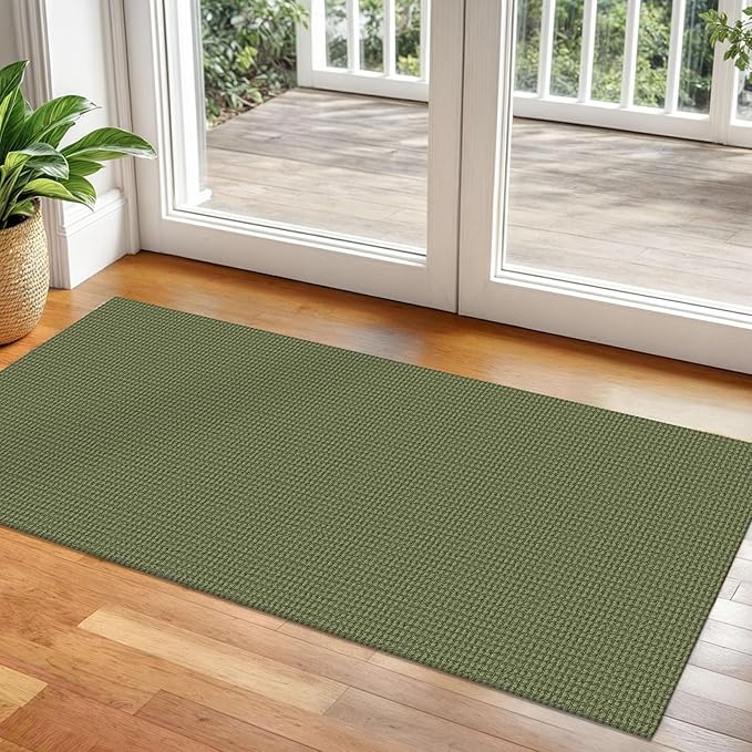 Braided Runner Rug 2x5 Ft Washable Runners for Hallways Non Slip Rubber Backed Kitchen Runners Cotton Entryway Runner Indoor, Woven Floor Carpet for Hall Kitchen Bedroom, Green