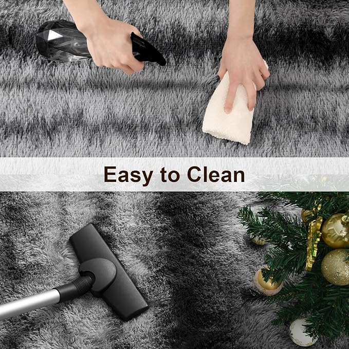 TWINNIS Super Soft Shaggy Rugs Fluffy Carpets, 5x8 Feet, Indoor Modern Plush Area Rugs for Living Room Bedroom Kids Room Nursery Home Decor, Upgrade Anti-Skid Rectangular Fuzzy Rug, Gray Black