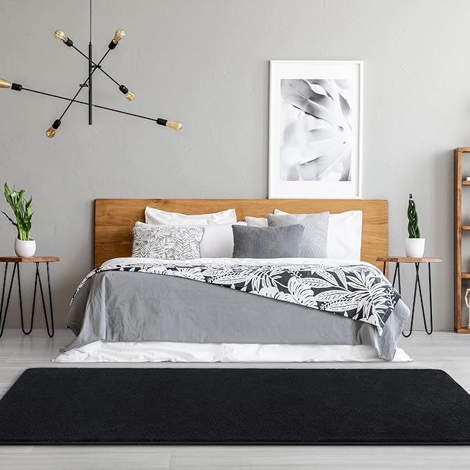 Keeko 2x8 Long Runner Rug, Black Bedroom Bedside Runner Rug Living Room Carpet Area Throw Rugs for Hallway Soft Indoor Memory Foam Rugs for Teen Kids Classroom Nursery Dorm Laundry Room Decor