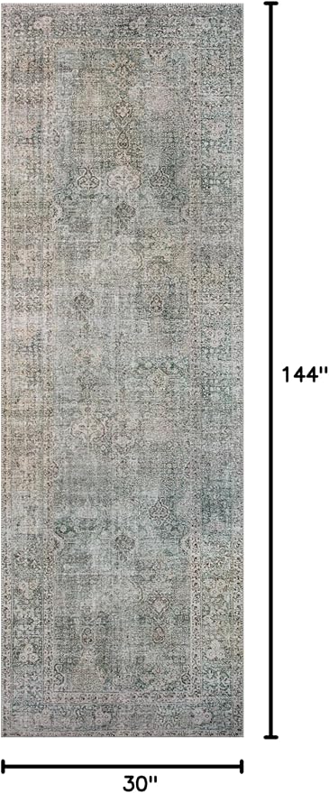 Loloi Chris Loves Julia Jules Collection JUL-08 Emerald/Antique Ivory 2'-6'' x 12'-0'', .13" Pile Height, Runner Rug
