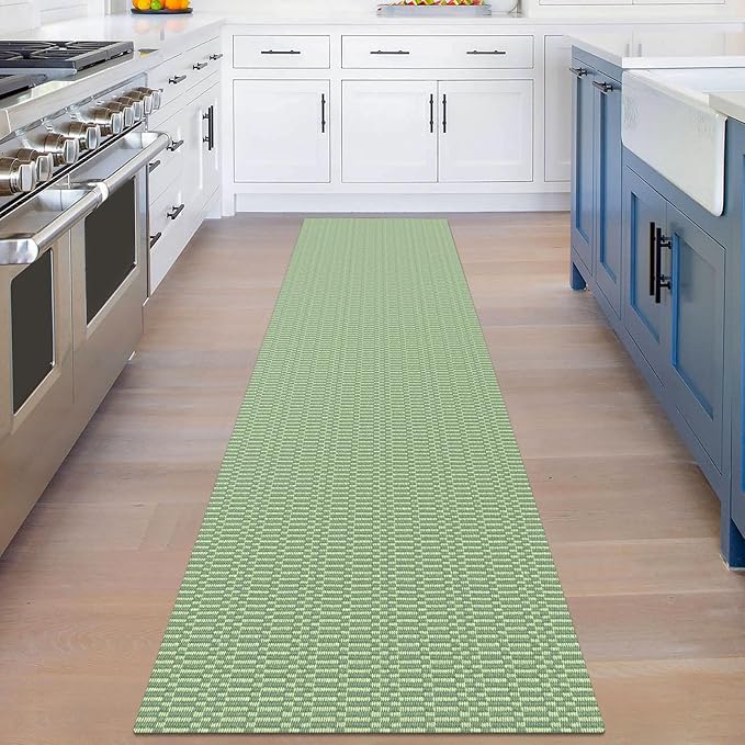 KOZYFLY Washable Runner Rug 2x8 Ft Runners for Hallway Rubber Backed Kitchen Runner Rugs Braided Cotton Entryway Runner Indoor, Carpet Runners for Hallway Entryway Bedroom, Sage Green