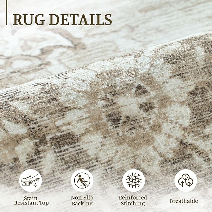 2x3 Rug Entryway Rugs: Washable Boho Vintage Small Rug Indoor Medallion Soft Non Slip Ultra Thin Non-Shedding Front Door Mat for Kitchen Bedroom (Beige, 2' x 3')
