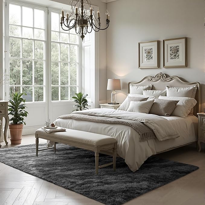 Zentavio Area Rugs for Living Room 5x8 Large Rugs for Bedroom Carpet Fluffy Fuzzy Soft Shag Aesthetic Plush High Pile Gray Throw Rug for Nursery Kids Room Dorm Marble Grey