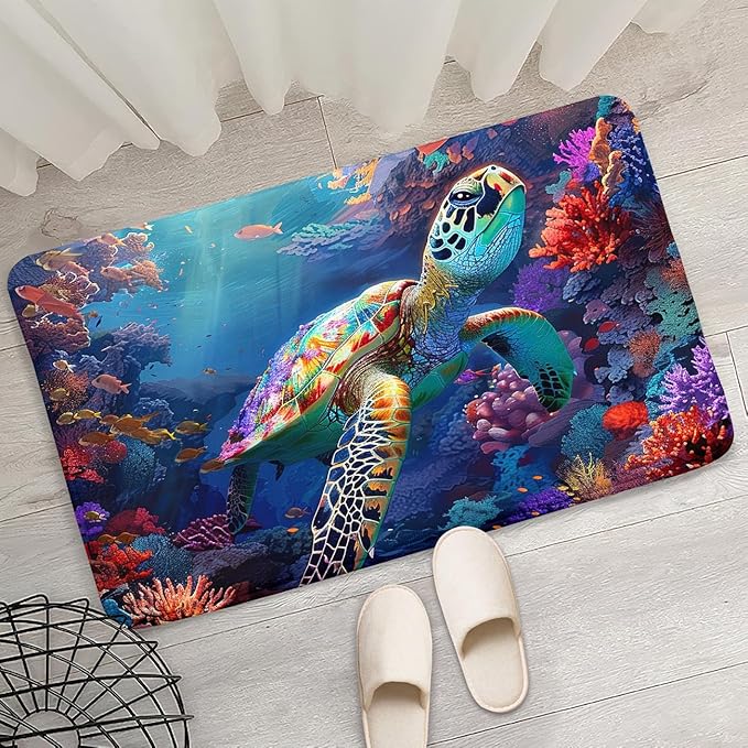 Sea Turtles Rug - Seafloor Turtle Area Rug for Kids 35" L x 23" W Coral Ocean Life Turtles Carpet Rugs for Bedroom Living Room Kids Room Decor