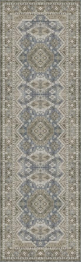Rugland 2'6x8' Runner Rug - Stain Resistant Entryway Rug, Anti Slip Backing Hallway Runner Rug, Vintage Tribal Area Rugs (TPR07-Green, 2'6x8')