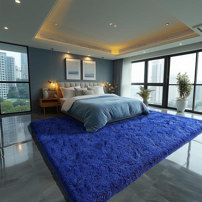 Zentavio Navy Blue Area Rugs for Living Room Boys Rugs for Bedroom 8x10 Large Shag Washable Carpet Soft Furry Fluffy Aesthetic Kids Playroom Rugs for Teen Home Decor