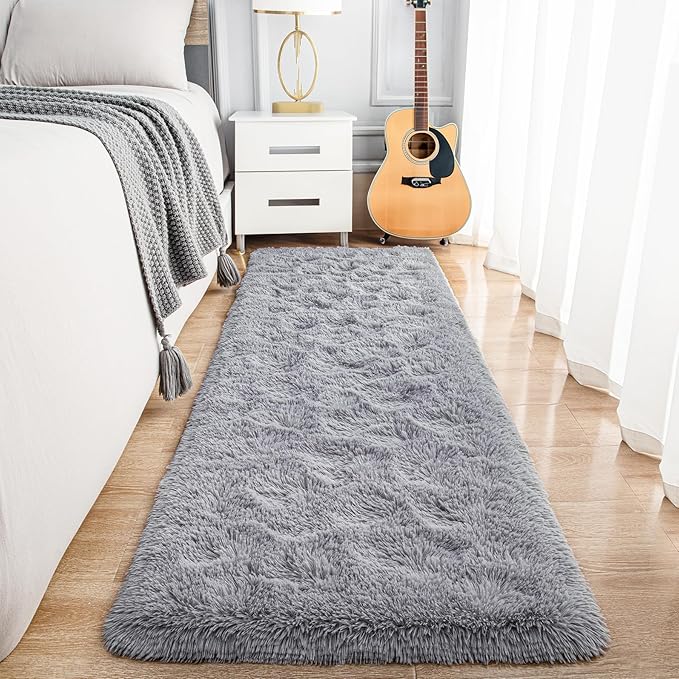 Noahas Grey Runner Rug for Hallway,2'x6' Long Area Rugs for Bedroom Living Room,Non Slip Thick Shag Floor Carpet for Entryway Kitchen Dorm Nursery Bedside Kids Room