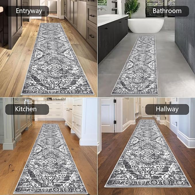 HEBE Hallway Runner Rug 2'x10' Washable Vintage Distressed Area Rugs Non Slip Laundry Rug Runner Boho Floor Carpet Runners for Hallways Entryway Laundry Room Kitchen Bathroom