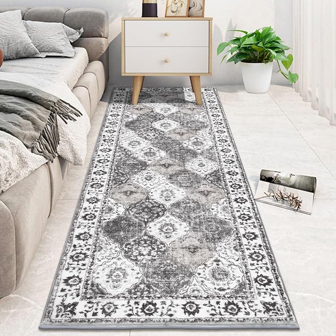 HEBE Hallway Runner Rug 2'x6' Washable Vintage Distressed Area Rugs Non Slip Laundry Rug Runner Boho Floor Carpet Runners for Hallways Entryway Laundry Room Kitchen Bathroom