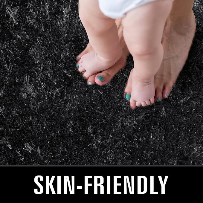 TWINNIS Super Soft Shaggy Rugs Fluffy Carpets, 3x5 Feet, Indoor Modern Plush Area Rugs for Living Room Bedroom Kids Room Nursery Home Decor, Upgrade Anti-Skid Rectangular Fuzzy Rug, Black