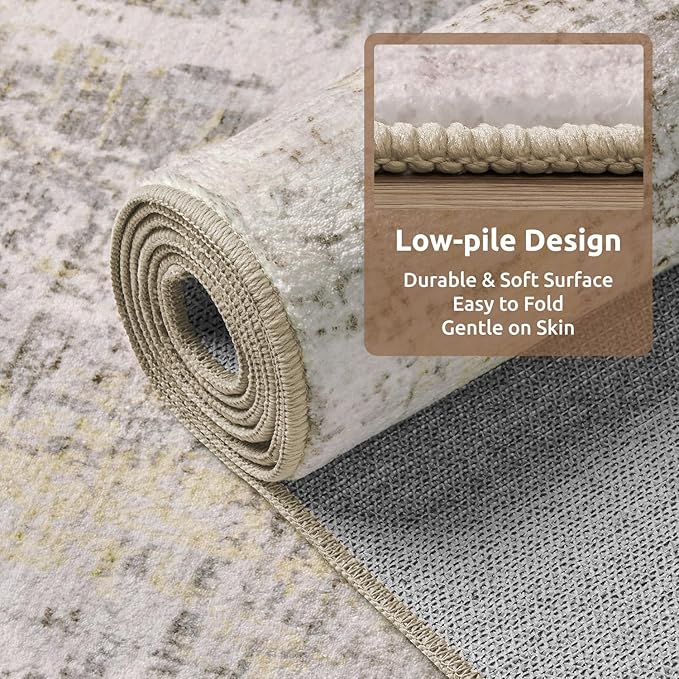 2 x 3 Small Area Rug Indoor Entryway Rug Machine Washable Non Slip Low Pile Carpet Modern Abstract Rugs for Bedroom Kitchen Powder Room Front Porch Bathroom, Beige