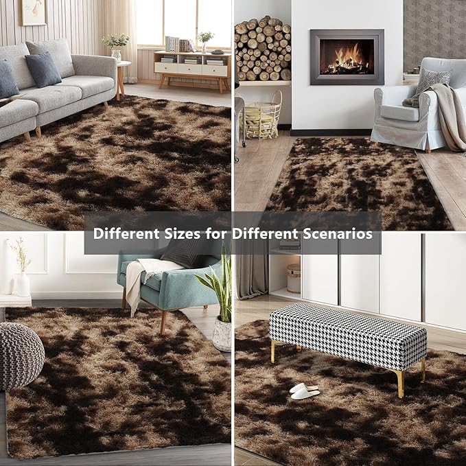 10x14 Large Area Rugs for Living Room Bedroom,Big Shag Rug for Bedroom Dorm,Soft Fluffy Indoor Carpet Nursery Rugs for Kids Girls Room Home Decor (Mottling Brown, 10X14 Feet)