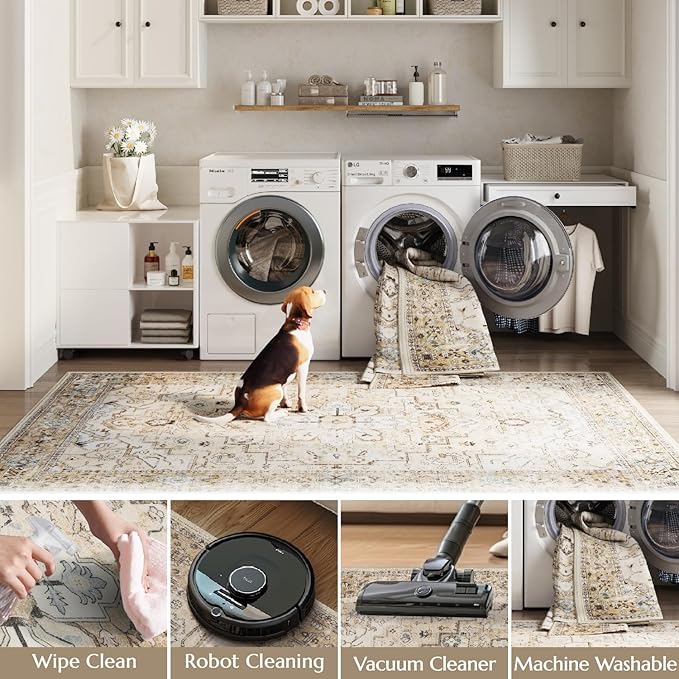 jinchan Runner Rug 2x6 Washable Kitchen Rug Hallway Rug Vintage Retro Accent Non-Slip Throw Rug for Living Room Bedroom Laundry Room Indoor Home Decor Taupe