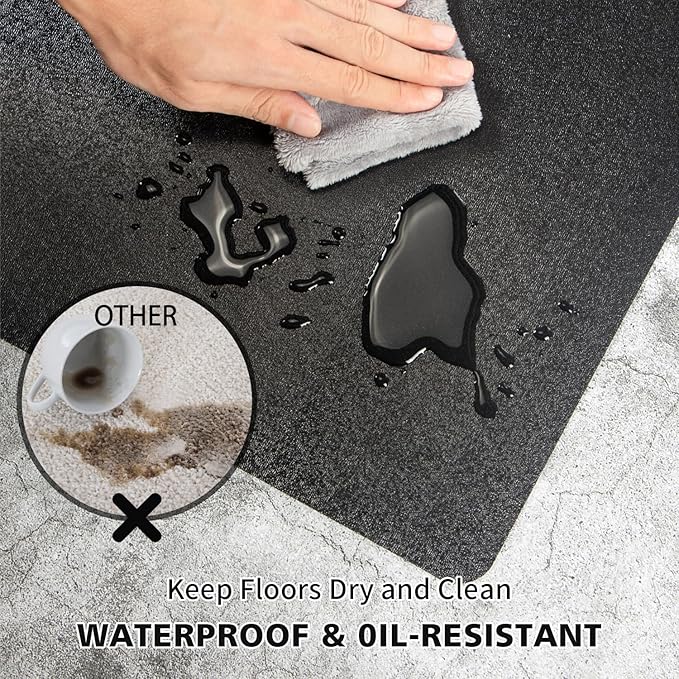 Vinyl Floor Mat for Home, Black Waterproof Area Mat for Under Dining Room Table, Sturdy Plastic Rug Protector for Kitchen, Living Room, Yard, Garage, Large Baby Play Mat (3'×5')