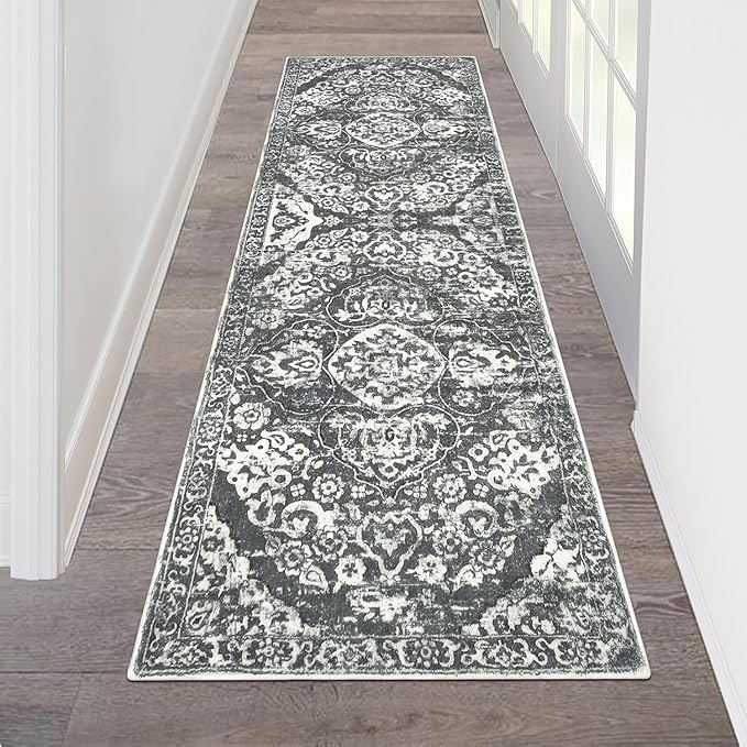 HEBE Hallway Runner Rug 2'x6' Washable Vintage Distressed Area Rugs Non Slip Laundry Rug Runner Boho Floor Carpet Runners for Hallways Entryway Laundry Room Kitchen Bathroom